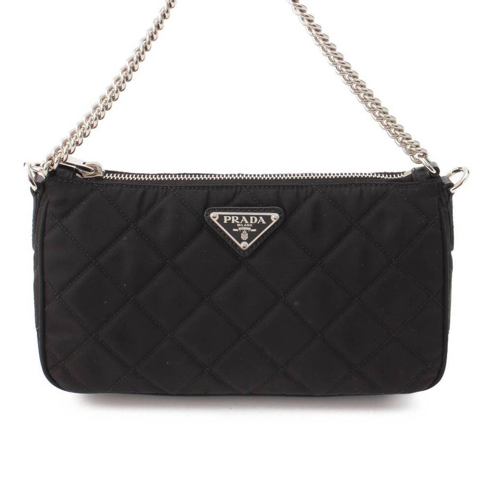 Prada Triangle Plate Tessuto Inpunto Chain Handbag Black